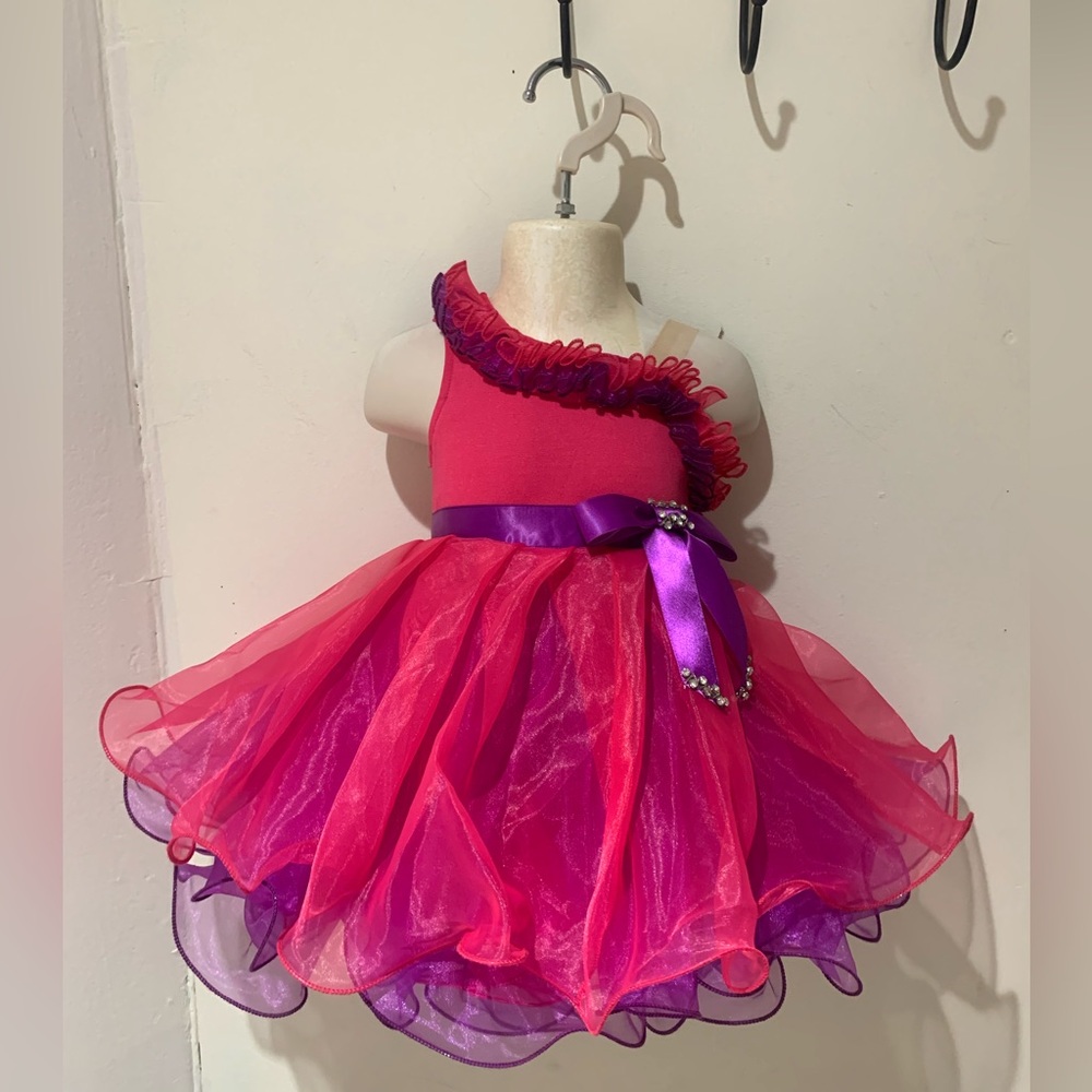 Infant 3-6 Months Pink & Purple Corset back Pageant Dress W/ headband & Bow NWT